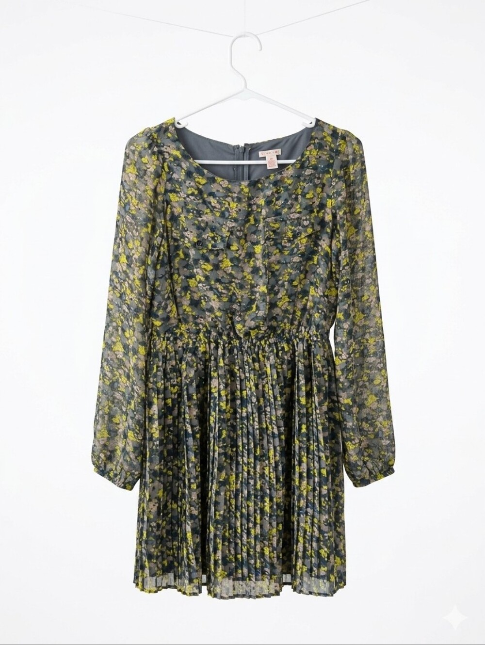 Xhilaration Black Dress with Yellow Floral Print - Midi